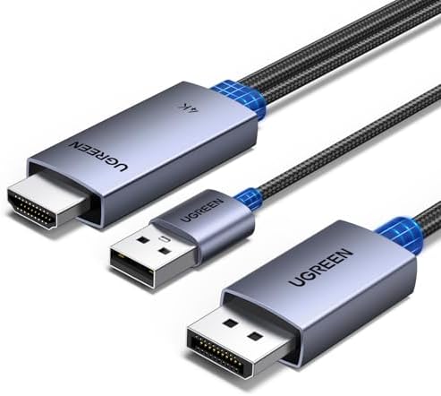 UGREEN Bi-Directional HDMI to DisplayPort Cable with USB Powered,4K@60Hz HDMI to DP & 4K@30Hz DP to HDMI Support HDR Dolby HDCP 2.2, Compatible with Laptop, Monitor,PC,Switch,6FT
