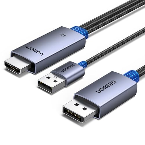 UGREEN HDMI auf DisplayPort Kabel 4K@60Hz 2K@144Hz 1080P@240/120Hz Bidirektional Adapter mit USB-A Stromkabel HDR HDCP Kompatibel für PC Laptop Monitor PS5 PS4 Xbox Switch Grafikkarte Plug & Play(2M)