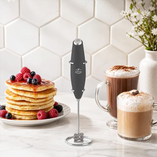 Image of Zulay Kitchen Powerful Milk Frother Wand With Duracell Batteries - Ultra Fast Handheld Drink Mixer - Electric Whisk Foam Maker for Coffee, Lattes, Cappuccino & Matcha - Triple Whisk - Onyx Slate
