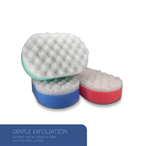 Bath Massage Sponge for Adults - Exfoliating Body Shower Scrubber - Doubled Sided exfloating Massage Sponge- Family Pack of 3 - Image 3
