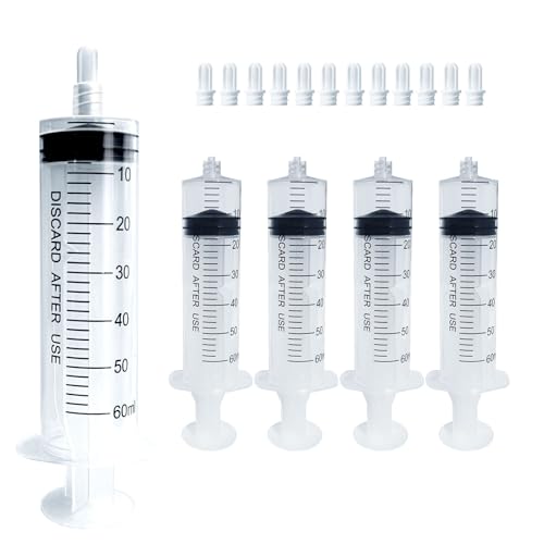 60mL Luer Lock Syringe (No Needle) - Sterile, Individually Wrapped - Pack of 10, Accurate Liquid Measurement, Leak-Proof Design