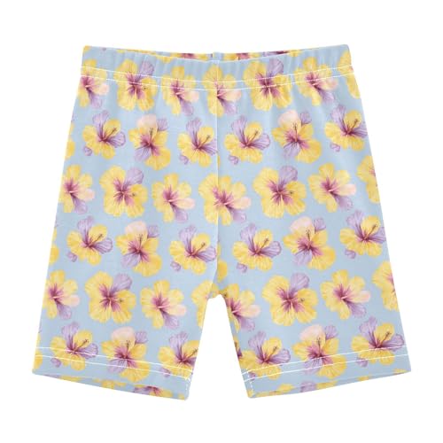 Sletend Yellow Hibiscus Flower Soft Cotton Girls' Shorts Lightweight Elastic Waist Shorts for Summer Fun Ideal for Layering or Daily Outfits Available in 4T to 10Y