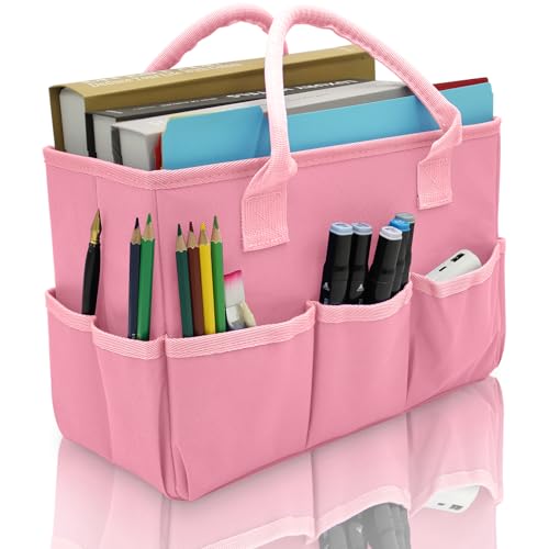 Image of Cupohus Art Organizer Craft Storage Tote Bag with Multiple Pockets (Pink)