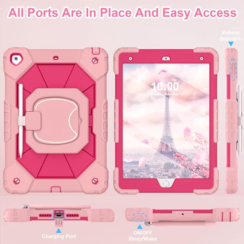 Image of WESOROL Case for iPad 9th /8th /7th Generation 10.2 Inch iPad 9th Generation Case with Screen Protector Rotating Stand Pencil Holder Heavy Duty Shockproof Cover for 9th Gen iPad Case,Rose Gold Pink