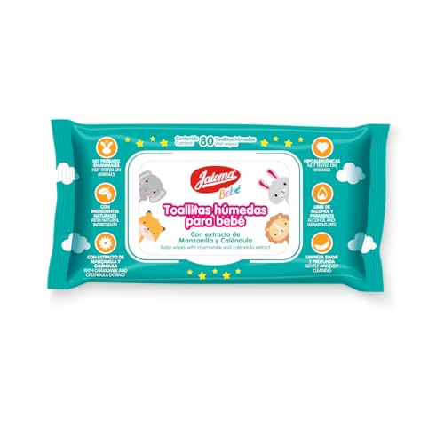 Image of JALOMA Baby Wipes with Chamomile and Calendula Extract, Hypoallergenic and Paraben Free, Pack of 3, 80 Wet Wipes Each (240 Count)
