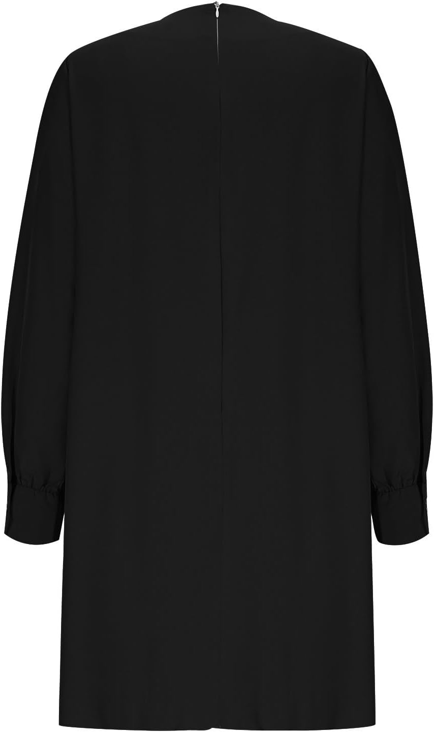 Women's Long Sleeve Crew Neck Ruffle Tiered Layered Chiffon Flowy Swing Long Midi Dress Casual Solid Color Dresses