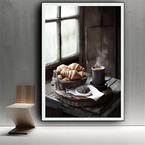 Café Diamond Painting Adultos, 5D Kit Completo de Pintura de Diamantes Manualidades Niños DIY Diamond Painting, Regalos Originales para Mujer, Kits para Pintura con Diamantes Pan 30x40 cm 0z-782