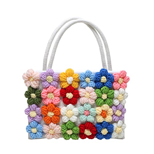 SUKUTU Women Small Flower Handwoven Crossbody Handbag Cute Multicolored Purse Bag Cotton Crochet Shoulder Bag