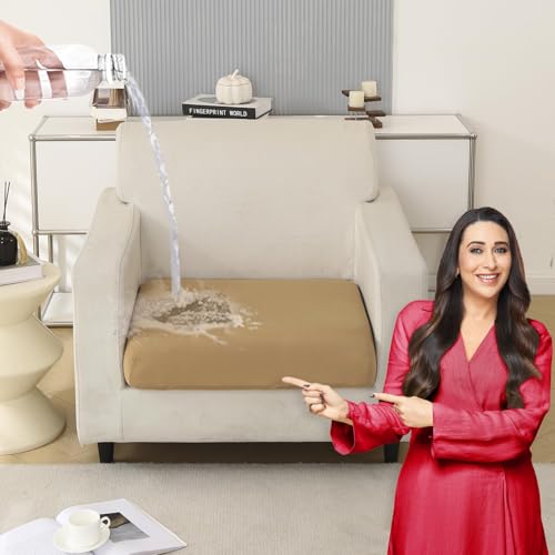 Image of HOKIPO 100% Waterproof Stretchable Seat Couch Cushion Cover, 1 Seater, Camel (NEW-AR-5352-CML)