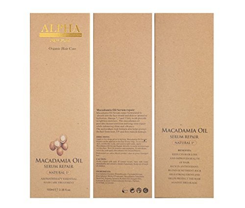 Macadamia Oil Hair Serum Organic Hair Care By Alpha New York100 ml. / 3.38 fl.oz.