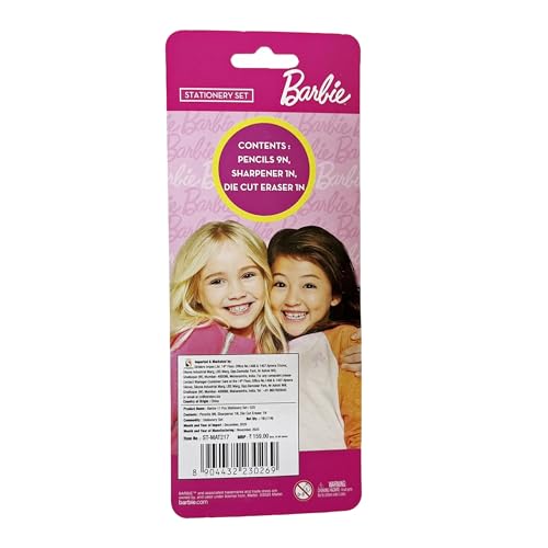 Image of Barbie 11 pcs Stationery Set Pencils, Eraser, Sharpener | Study Kit for Boys & Girls | School Gift Set | Return Gift