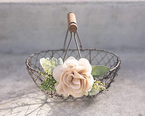 image for Rustic Flower Girl Basket - Country Metal Wedding Basket w/Wood Handle