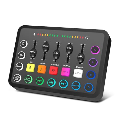 XTUGA Carte Son PC avec Table de Son Effets Vocaux et Mute, mixeur Audio de jeu Interface Audio Rechargeable pour l’enregistrement de contrôle individuel, F11