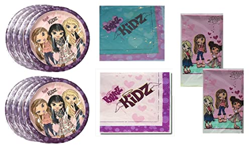 Bratz Kidz Party Supplies Decoration Bundle includes 16 Lunch Plates, 16 Beverage Napkins,, 16 Lunch Napkins, 2 Plastic Table Covers (Bundle for 16)