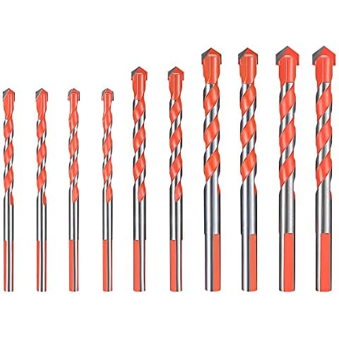 10 Pcs Masonry Drill Bit Set, Tungsten Carbide Tipped Triangle Drill Bits Set for Porcelain Ceramic Tile, Concrete, Brick Wall, Glass, Mirrors, Plastic Masonry, Wood Drill Bits - 6mm/8mm/10mm/12mm Cover