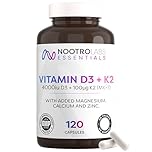 Nootro Labs Essentials Vitamin D3 4000 iu and K2 Capsules, Daily Vitamin D Supplements with Zinc and Magnesium for Joint Care, Bone & Heart Health and Immune Support (60 Servings - 2 Month Supply)