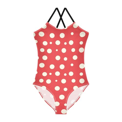 KLL Polka White Dots on Red Background Toddler Girl 1 Piece Bathing Suit Beach Swimwear Adjustable Shoulder Strap Quick Dry