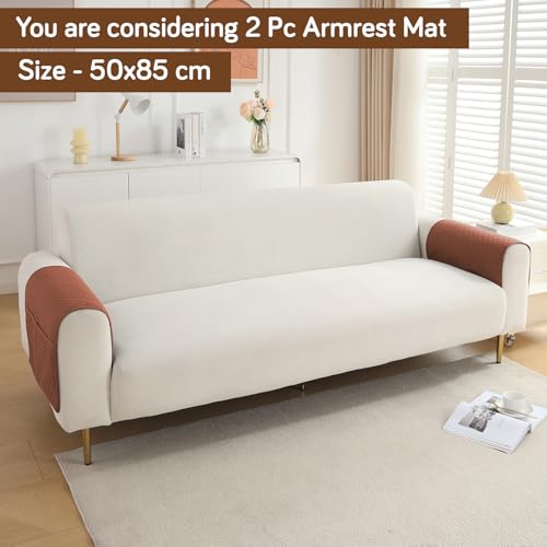 Image of HOKIPO Polyester Quilted Sofa Arm Cover With Pockets, Brown, Pack Of 2 (1 Pair) (In-787-Br*2)