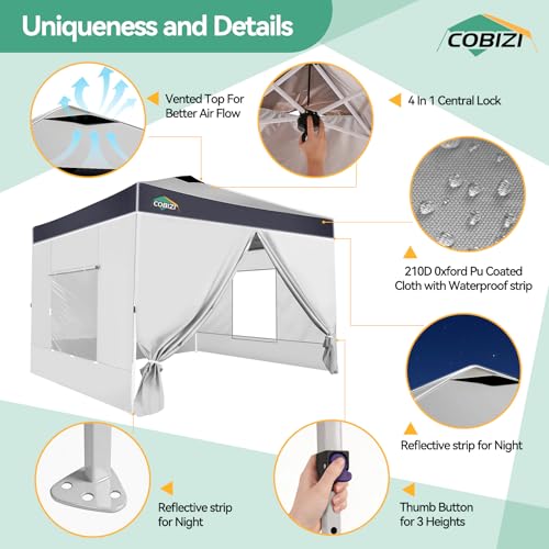 Image of COBIZI 10x10 Pop Up Canopy Tent with Sidewall,Outdoor Canopy,Light Gray