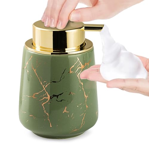 Marble Foam Soap Dispenser – Chic Ceramic Gold Pump (Green)