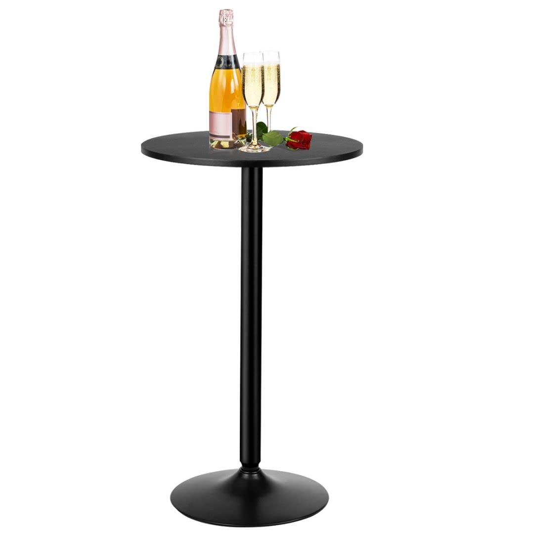 GiantexUK Round Bar Table, Modern Pub Table with Non-slip Plastic Ring, 60CM Top Breakfast Tables for Living Room Dining Room Kitchen Pub Counter (1, Black, 60 x 60 x 101cm)