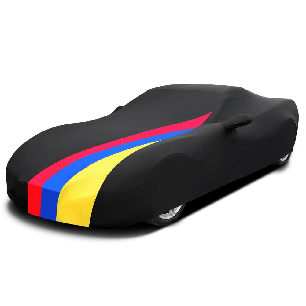 Housses pour Auto de Sport Intérieur Complète Bâche, Tissu élastique, Respirant Anti-Poussière et Anti-Rayures pour Le Garage Souterrain/Auto Show, L4.5~4.85M, Noir+Contraste de Couleurs