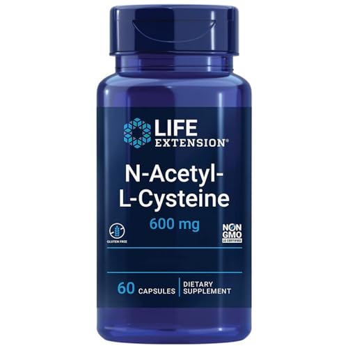 Life Extension, N-Acetyl-Cysteine (NAC), 600mg Dépôt, 1 Capsule tous les 3 Jours, 60 Capsules végétalien, Végétarien, Sans Gluten, Sans Soja, Sans OGM