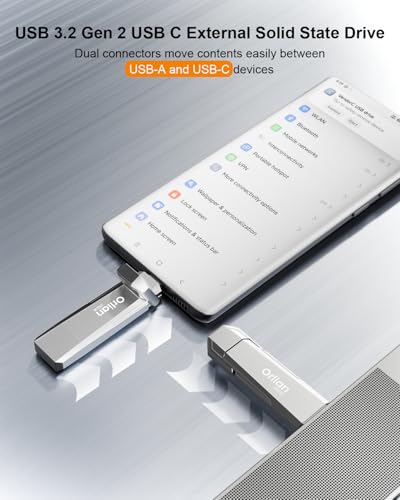 Image of Orlian 256G External Portable SSD USB Solid State Drive, Up to 1000MB /s 3.2 Gen 2 Solid State, Type C + USB A Dual Drive for Phone /Android Laptops /Windows /Mac, Silver