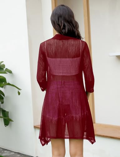 Image of iClosam Women Casual 3 /4 Sleeve Sheer Open Front Cardigan Sweater Kimono