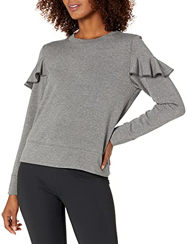 Amazon Brand - Core 10 Women s Cloud Soft Yoga Fleece Ruffle Sleeve Crew Sweatshirt, Dark Grey Heather, X-Large