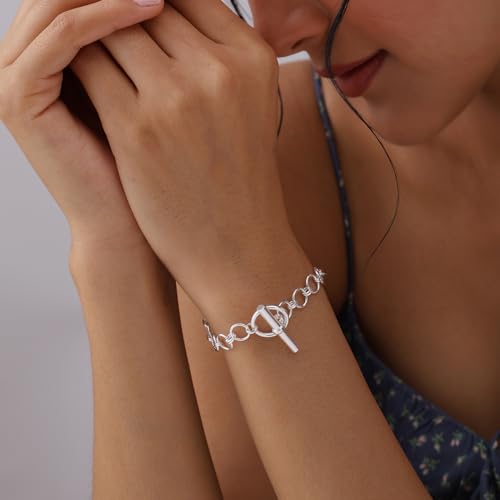Image of TRUESILVER ACPL 925 Sterling Silver Bracelet for Women | BIS Hallmarked T-Bar Interlock Link Chain Bracelets Gift for Anniversary Wedding Birthday