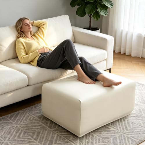 Image of YISUN Stretch Rectangle Ottoman & Footstool Cover, X‑Large, Beige