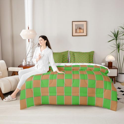 Image of Erosebridal Gaming Checkered King Bed in A Bag 7 Piece Gamer Plaid Comforter Set with Sheets Checkerboard Games Bedding Sets for Kids Adults,Geometric Grids Bed Set