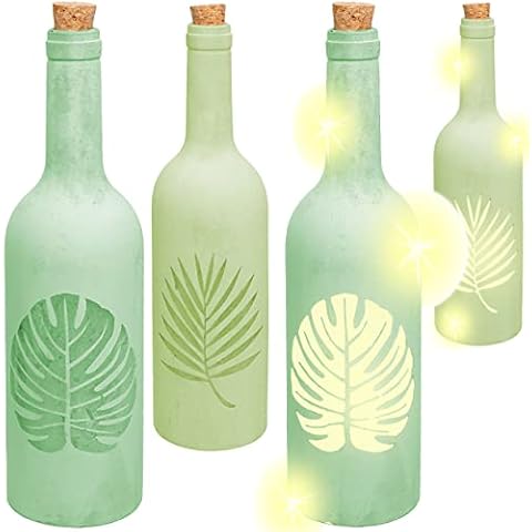 alles-meine.de GmbH Glas - LICHT Dekoflasche - 5 Stück LED - Tropische Blätter/Monstera Blatt/Palmen - grün - Lichtflasche/Flasche mit Licht - 30 cm - Batterie betrieben Cover