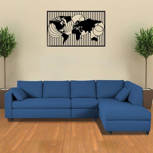 Image of Florian RHS 6 Seater L Shape Sofa Set for Living Room (Blue Fabric) Premium Fabric Sofa