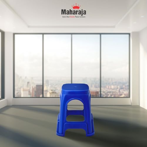 Image of MAHARAJA Strong & Durable Stool | Modern Beige Polypropylene Stackable Stool | Set of 1, Pre-Assembled (Blue, Pack of 4)