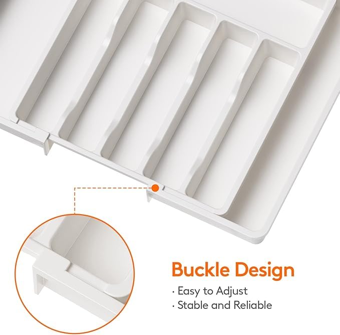 Image of Aroja Silverware Drawer Organizer, Expandable Utensil Tray for Kitchen, BPA Free Flatware and Cutlery Holder, Adjustable Plastic Storage for Spoons Forks Knives, Large