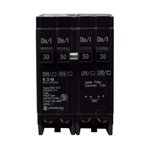 Cutler-Hammer Type BQC Quadplex Circuit Breaker, 120/240 VAC, 30 to 50 A, 10 kAIC, 4 Poles, Common Thermal-Magnetic Trip