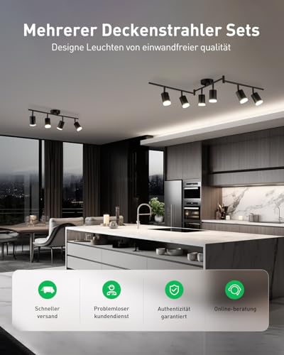 Bojim Deckenstrahler LED 6 Flammig Spot Wohnzimmer Schwarz Präzise Kräftige Beleuchtung, Deckenleuchte Schwenkbar Deckenlampe GU10 Modern Lampen Wohnzimmerlampe Küchenlampe Bürolampe,Ohne Leuchtmittel