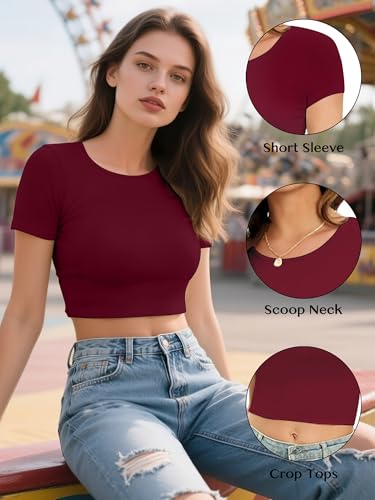 Syhood 4 Pack Summer Crop Tops for Women Basic Tight Short Sleeve Cute Trendy Scoop Neck Crop Tops for Women or Teen Girls4