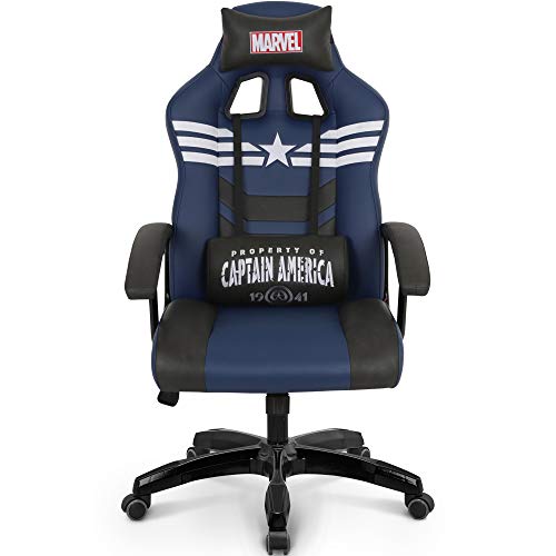 Marvel Avengers Gaming Chair Office High Back Computer PU Leather Desk Chair PC Racing Executive Ergonomic Adjustable Swivel Task Chair Headrest and Lumbar Support (Captain America, Blue)