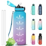 Grsta Borraccia 1,5 litri, Borraccia Palestra con Cannuccia, Facile da Pulire, Borracce Graduata, Bottiglia con Indicatore del Tempo Motivazionale per Viaggio, Corsa, Fitness