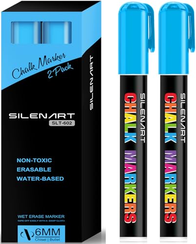 SILENART Blue Chalk Markers 2 Pack - Blue Dry Erase