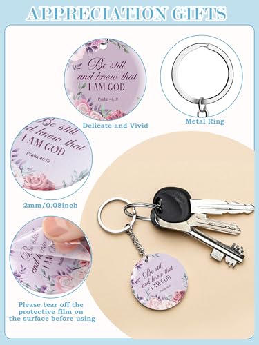 Image of Janmercy 120 Pcs Acrylic Christian Keychain Bulk Floral Bible Verse Keychain Religious Scripture Jewelry Gifts for Women Men