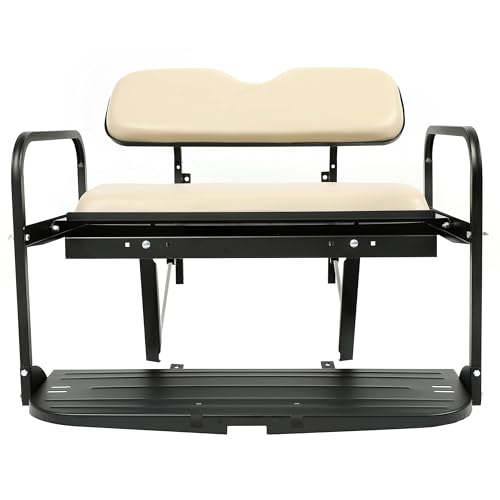 ECOTRIC Golf Cart Rear Flip Seat Kit Compatible with 2007-2016 Yamaha Drive G29 Flip Folding Down Steel+Leather Rear Seat Golf Cart Beige