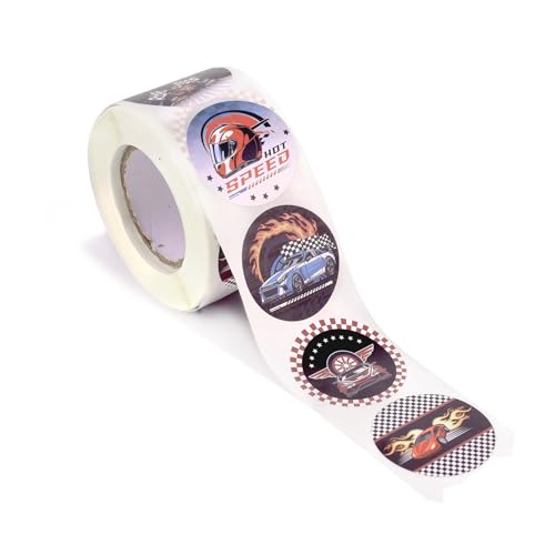 Tinoaly 500pcs Racing Stickers, 1.5in Car Stickers for Kids Cool Sport Race Car Decal Roll Party Favors for Laptops Water Bottles Helmets Skateboards Phone Cases Decor