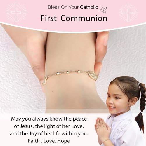 Catholic Virgin Mary Cross Bracelet Gifts for Girls Teens Women, Rosary Beads Charm Link Chain Bracelet Christmas Christian Religious Jewelry Gifts