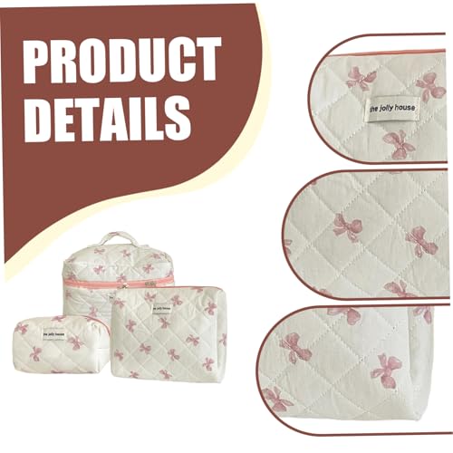 Bolsa de maquillaje acolchada de gran capacidad con lazo para organizar cosméticos con estilo 2