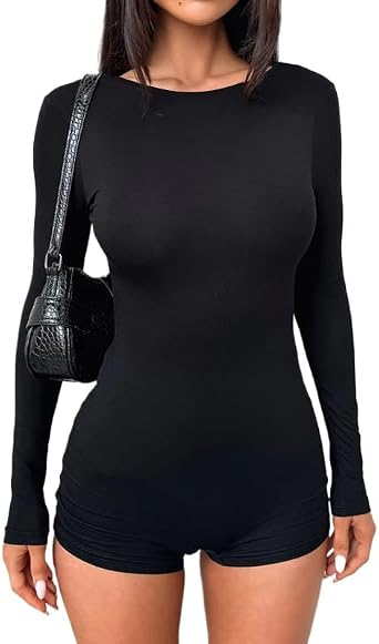 RanRui Rompers for Women Summer open back Slim-fit halter long sleeve shorts jumpsuit One Piece Jumpsuit,Yoga Rompers