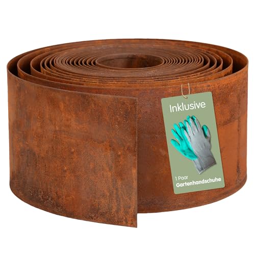 UNUS Rasenkante aus Cortenstahl 5 m x 14 cm Flexible Beetumrandung Rost wetterfeste Metall Beeteinfassung für Garten, Beet, Rasen und Wege inkl. Handschuhe UNUS Rasenkante aus Cortenstahl 5 m x 14 cm Flexible Beetumrandung Rost wetterfeste Metall Beeteinfassung für Garten, Beet, Rasen und Wege inkl. Handschuhe